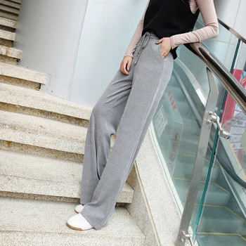 

2020 Fashion Wide Leg Pants Women Pants High Waist Drop Loose Loose Drop Fall Casual Wool Straight Pants