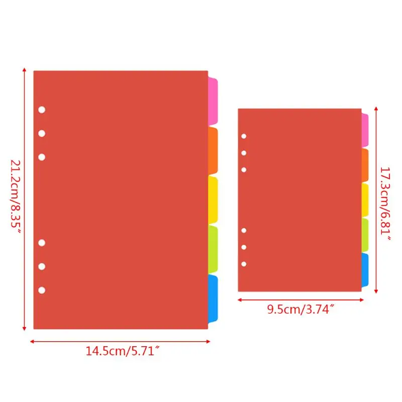 1Set Loose Leaf Binder Index Separator PP Colorful 6 Hole Page Dividers notebook binder divider
