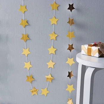 

1Pc Gold Silver Stars Christmas Birthday Garland Hanging Ornaments Window Display Flag Party Decor Gadget Holiday Decor Flag