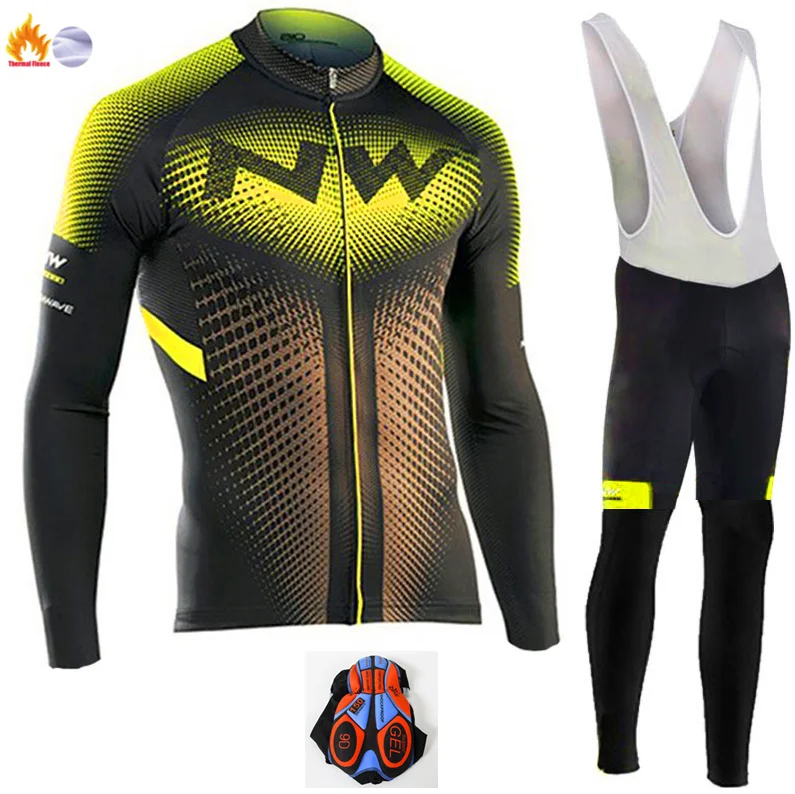 Northwave Winter thermal fleece Cycling Clothes NW men's Jersey suit outdoor riding bike MTB clothing warm Bib Pants set - Color: Winter Cycling Suit