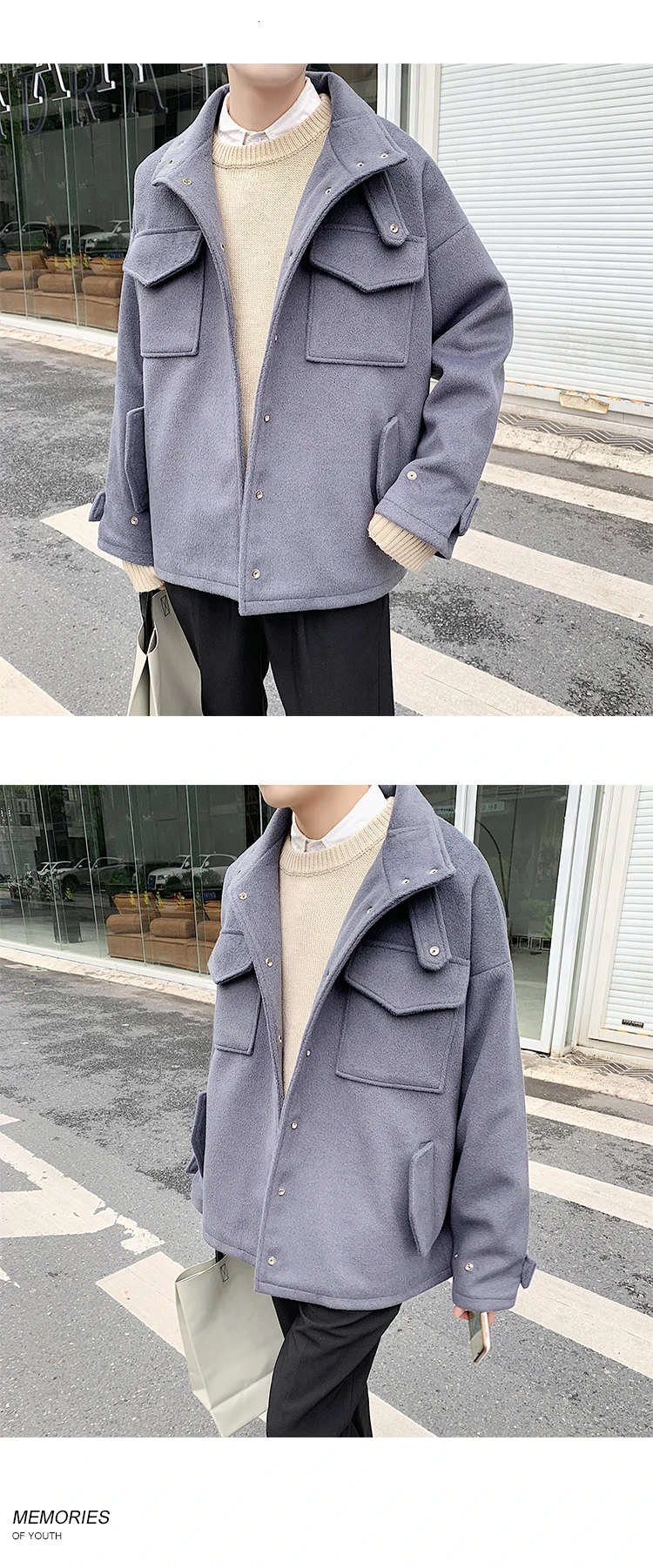 Autumn/winter new style retro thick solid color coat coat loose casual lapel fashion personality youth men's wear