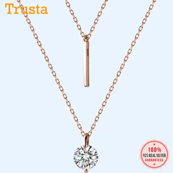 

Trustdavis Rose Gold Necklace 925 Sterling Silver Double Layer Chain CZ Stone Pendant Women Fashion Gift Jewelry DS1561