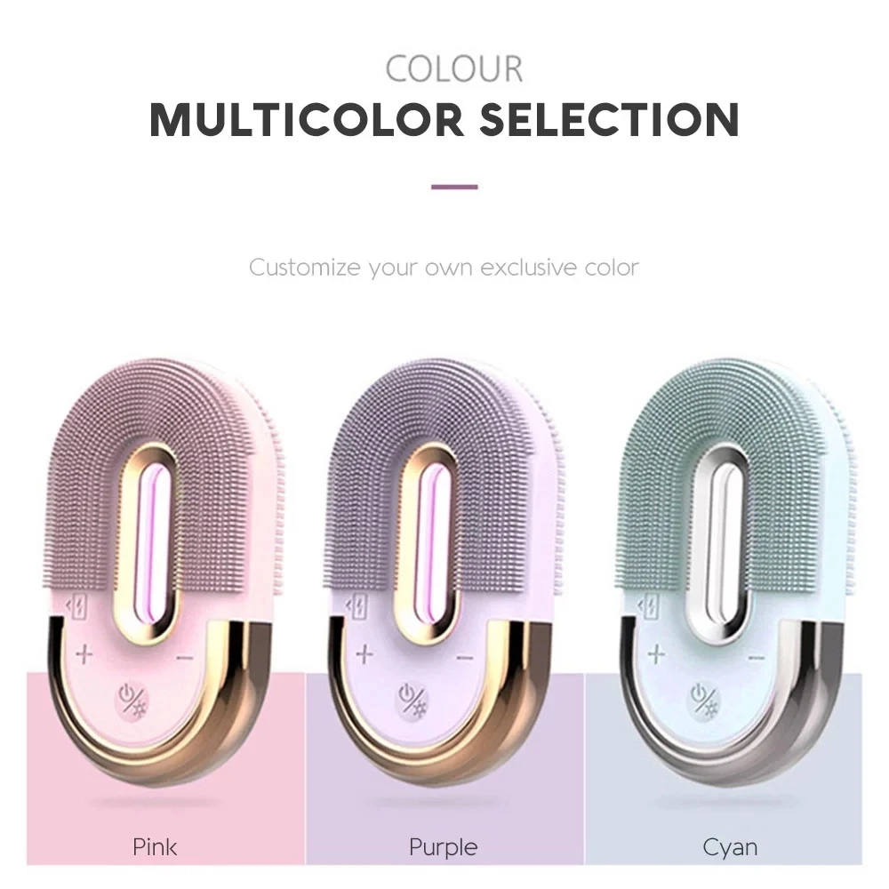 Electric Facial Cleansing Brush Silicone Sonic Face Cleaner Deep Pore Cleaning Skin Massager Face Cleansing Brush EMS Color Ligh