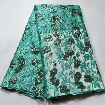 

2020 high quality nigerian gold laces sequence lace fabric green lace in switzerland glitter fabric evening dress 5yard / lot