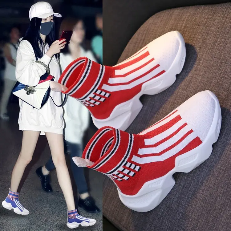 

White Shoes Women's 2019 Summer Hight-top Thick Bottomed Mesh Shoe Versatile Breathable Sports Korean-style Summer Trendy Shoes