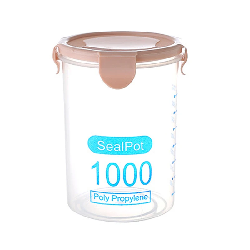 

Kitchen Food Container Seal Pot Tea Coffee Candy Storage Tank Plastic Cereals Snacks Box Cookie Canister Jars For Spices 1000Ml