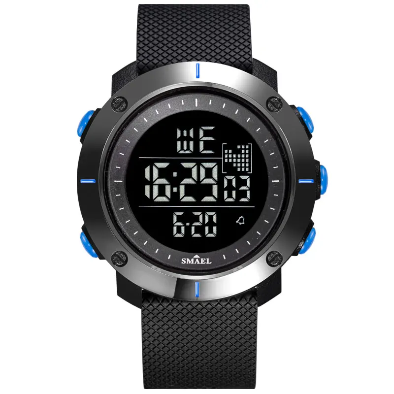 black blue SMAEL 1711 Мужские Цифровые спортивные часы электронные наручные часы светодиодный Большой Циферблат Водонепроницаемые Военные часы светящиеся часы с будильником - Цвет: black blue