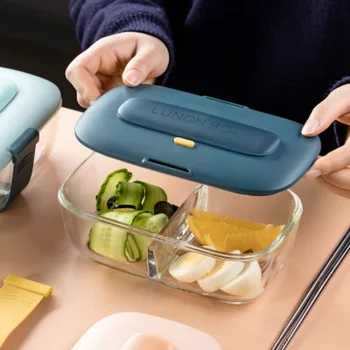 

Glass Lunch Box Set for Microwave Have Chopsticks Space Food Grade Office Bento Box Leakproof Compartment Kitchen Storage Tool