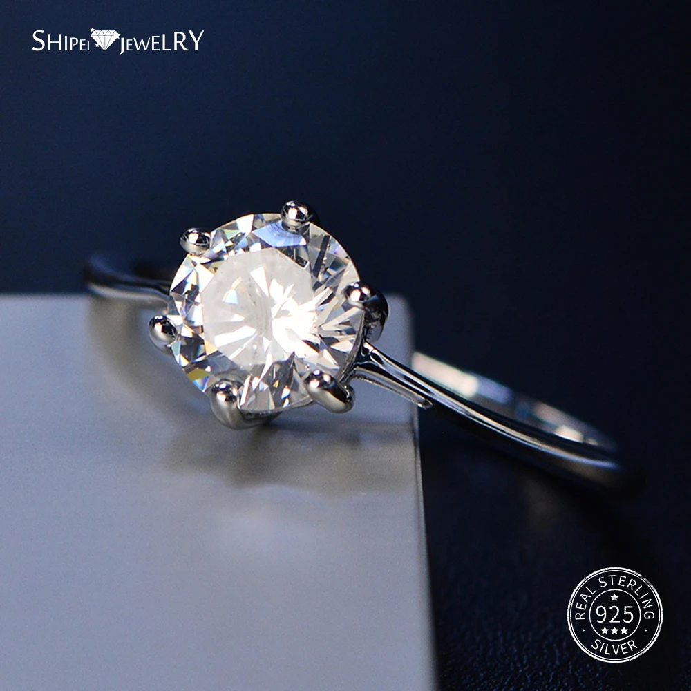 Moissanite Shipei твердое стерлингового серебра 925 женское кольцо с аметистом драгоценный камень ювелирные изделия кольцо вечерние подарки на годовщину большой размер 4-12 - Цвет камня: Moissanite