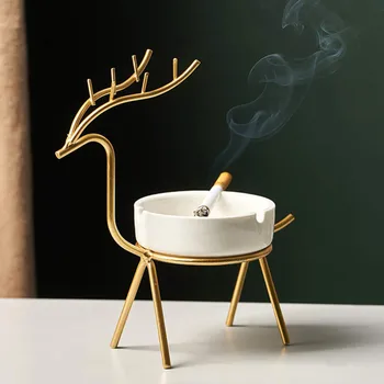 

New Fawn Ashtray Creative Luxury High-Grade Simple Modern Office Home Living Room Ceramic Ashtray ornaments Smoking set @40