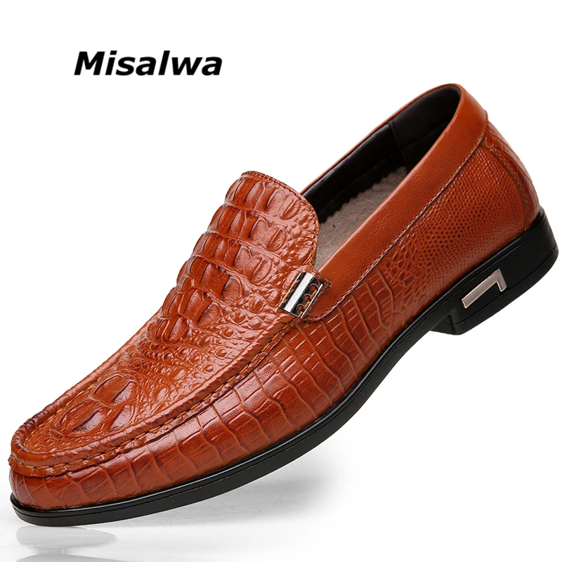 

Misalwa Genuine Leather Men Loafers Casual Dress Shoes Slip-on Driving Flats Crocodile Pattern Summer Sneakers Men Moccasins