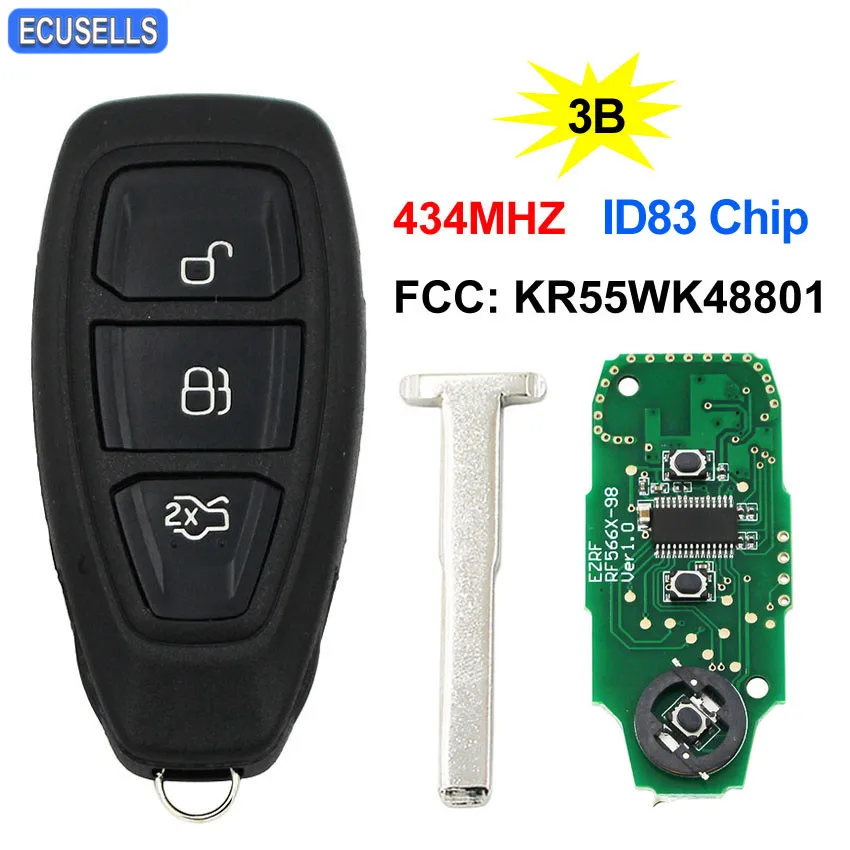 Умный дистанционный ключ для автомобиля 434 МГц ID83 чип FCC ID: KR55WK48801 Ford Focus C Max Mondeo Kuga