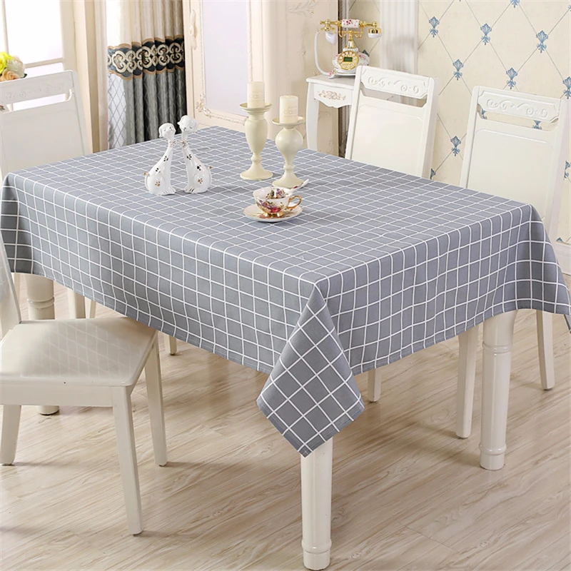 

Brief Modern Plaid Tablecloth Reactive Printing Cotton Rectangle Tea Dining Table Cloth Dustproof Cover Home Use High Quality
