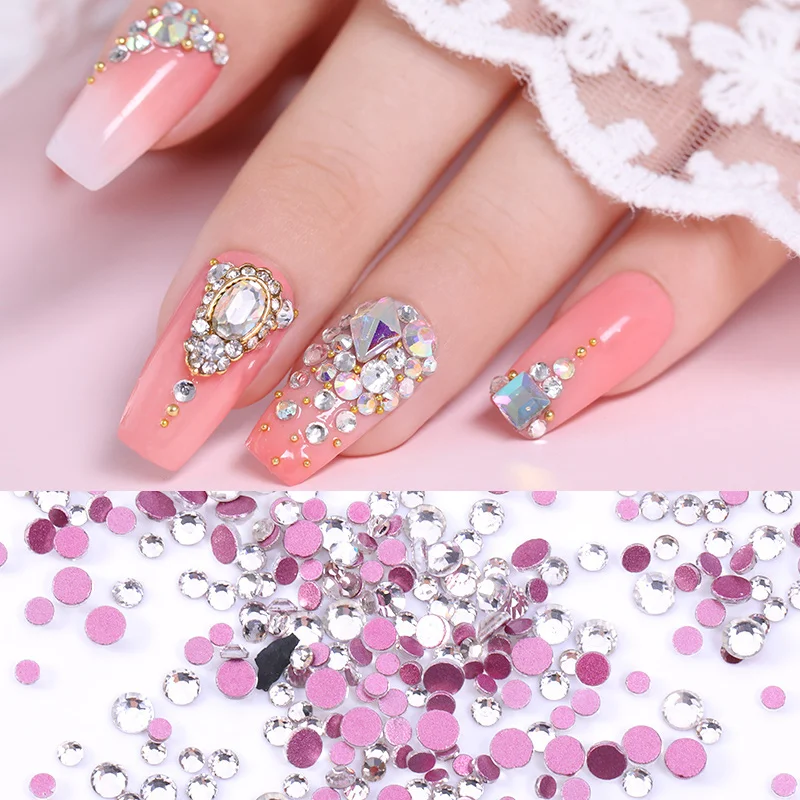 1 Bag Colorful Nail Art Rhinestones AB Color Pink Flat Bottom Beads 3D Decorations DIY Design | Красота и здоровье