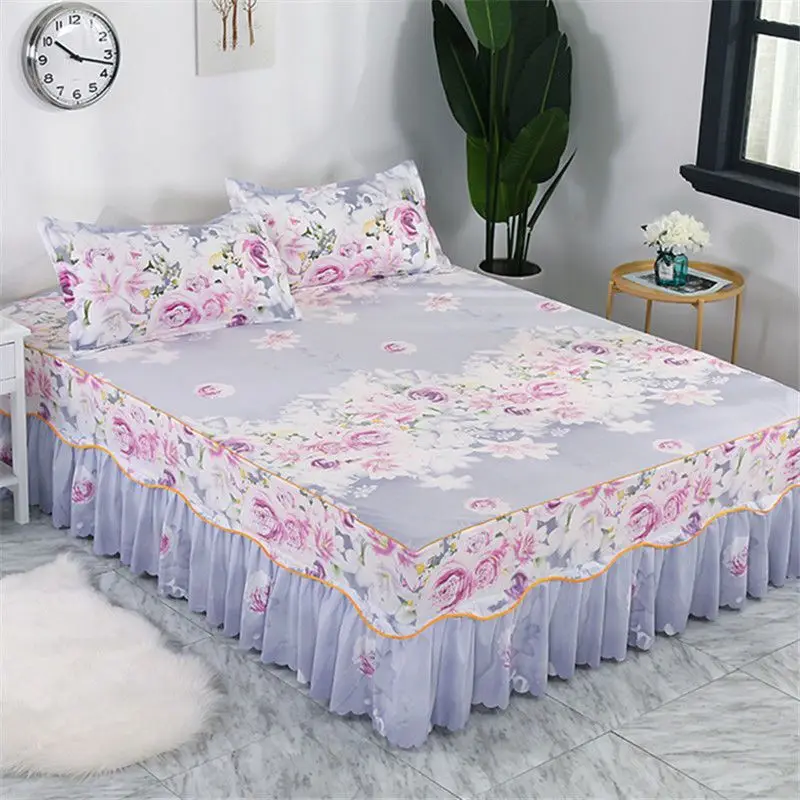 3PCS/Set Decor Home Summer Bed Sheets Textile Bedding Flat Sheet Flower Sheet+ Pillow Covers Soft Warm Bedskirt | Дом и сад