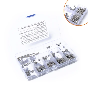 

240Pcs M3 M4 M5 M6 M8 Stainless Steel 304 Metric Thread Grub Screws Flat end Point Hexagon Socket Headless Set Screw