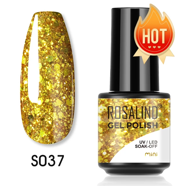 ROSALIND 7ml Gel Polish Semi Permanent Nails Gel Polish Soak Off UV LED Base Top Coat Vernis Nail Art Glitter Gel Varnish SLS-S037