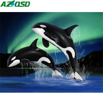 

AZQSD DIY Unframe Oil Painting By Numbers Animal Acrylic Paint Coloring By Numbers Dolphin Handpainted Gift