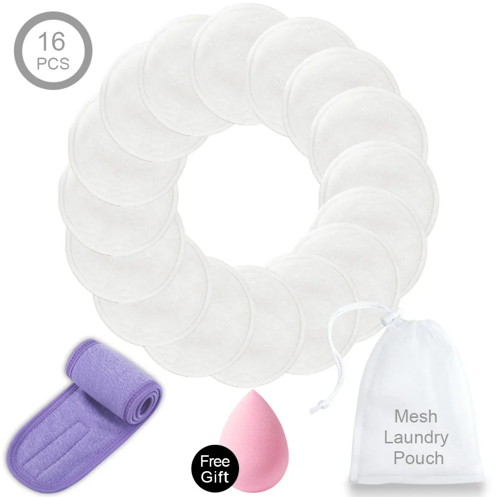 White Set 4 Моющиеся ватные диски, бамбуковые салфетки для снятия макияжа, многоразовые хлопковые подушечки для ресниц, повязка на голову, повязка для волос, спа-обертка для макияжа - Цвет: White Set 4