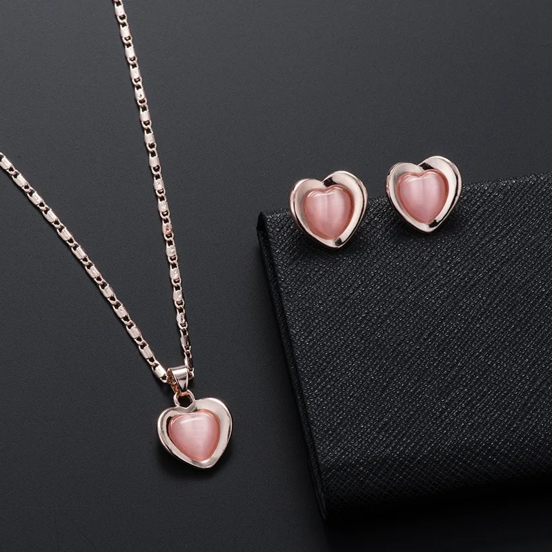 

Peach Heart fashion Necklace Earrings Jewelry Set European and American simple Bridal Wedding Set Jewelry women ins style
