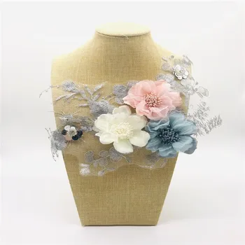 

3D Large Flower Patches Clothing 6pcs/lot Embroidery Lace Applique For Wedding Dress Lace Multilayer Lace Trim DIY Handmade