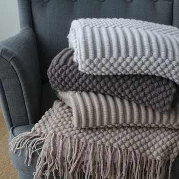 

Nordic Knitted Blanket Travel Blanket Grey Khaki Sofa Throw Condition Blanket Air Tassels Blankets With 127x170cm/127x220cm