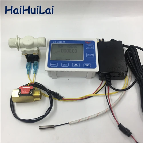 Контроллер счетчика ZJ-LCD-M+ 1/" Датчик потока+ клапан+ блок питания ...