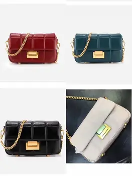 

free shipping the new style Diamond Lattice geometric square genuine leather sheepskin women chain shoulder bag crossbody bag