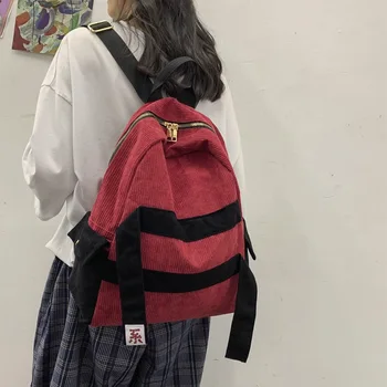 

Women's bag tide retro style corduroy shoulder bag fashion teenage backpack college student school bag back pack