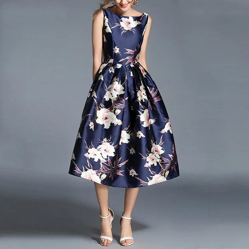 Винтажное модное платье без рукавов элегантное ТРАПЕЦИЕВИДНОЕ Летнее Длинное