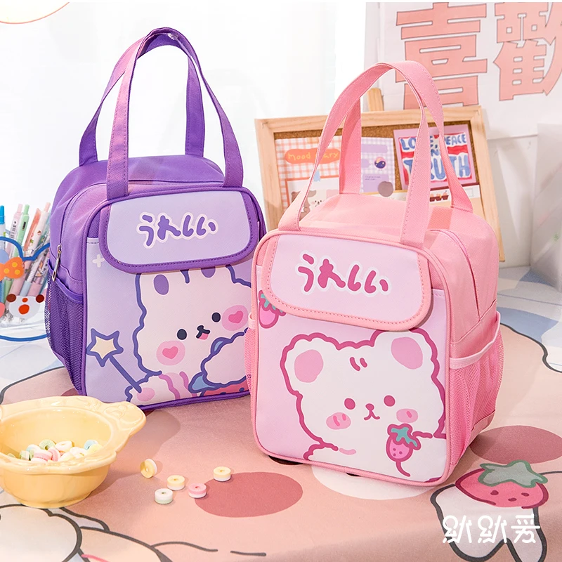Lunch bag Kawaii Lunch Bag Women Cute Bear Picnic Travel Thermal Breakfast Box Girls School Child Convenient Lunch Box Tote Food Bags 118