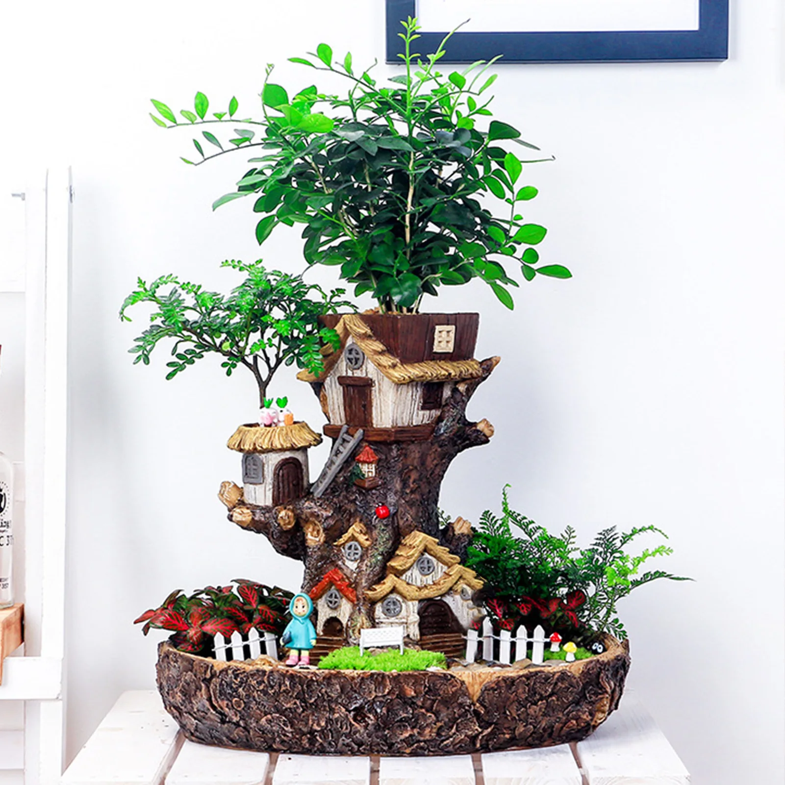Landscape Flower Pot Bonsai Flower Vase Plant Resin Tree House Succulent  Planter No Flowers Desktop Potted Room Decor 29*26.8cm - Flower Pots &  Planters - AliExpress
