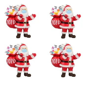 

4PC Hot Sale 2020 Christmas Ornament Santa Wearing A Face Mask Decorate Christmas tree Xmas New Year Party Decorations