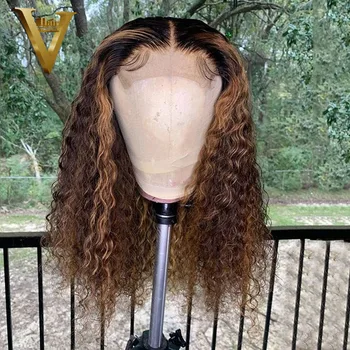 

13x6 Ombre Highlight Wig Curly Honey Blonde Brown Colored Lace Front Human Hair Wigs For Women Pre Plucked Brazilian Remy 150
