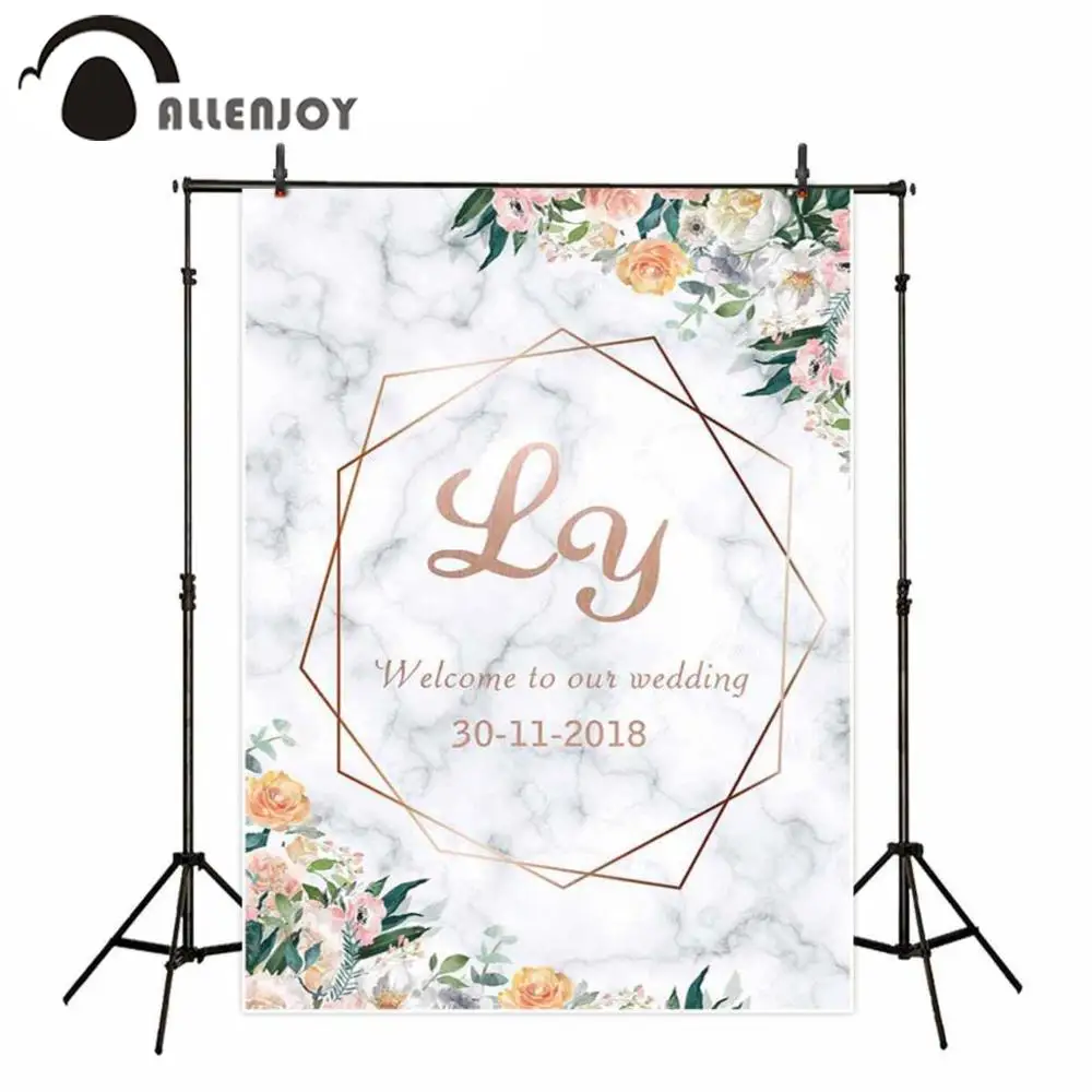 

Allenjoy Wedding Backdrop Marble Flowers Hexagon Anniversary Celebration Photobooth Valentine's Day Party Background Photophone