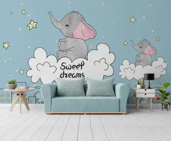 

Blue Elephant Wall Mural for Kids Bedroom Wallpaper Large Photo Printed Wall Papers Home Decor Papel De Parede Canvas Papers