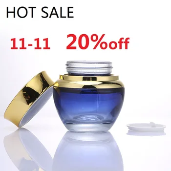 

50G Gradient Blue Glass Container Bottles Jars Blue Pot for Cosmetic Face Cream Lip Balm Sample Storage Home Use with Gold Lip