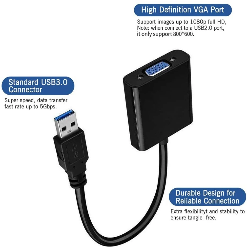 USB 3.0 to VGA Video Graphic Card Adapter Display External Cable Adapter for PC HDTV 1080P/ USB 3.0 to Female VGA Connector