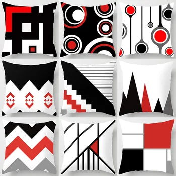

Black Red Geometric Pattern 43*43cm Polyester Cushion Cover Car Home Decoration Sofa Throw Pillow Decorative Pillowcase 40548