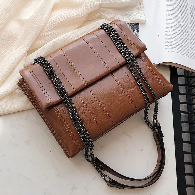 

Vintage Leather Chain Crossbody Bags For Women 2019 New Envelope Bag Lady Shoulder Messenger Bags Female Handbags Clutch