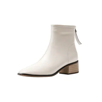 

New Arrival Genuine leather Boots Women Ankle Boots Thick med Heels Pumps Autumn Party Working Shoes Woman size 40 41 42