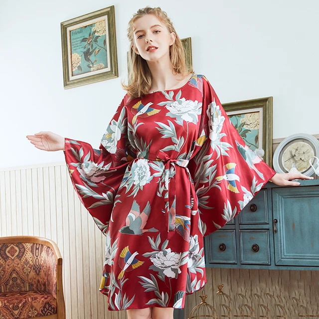 Satin asian print dress Clearance