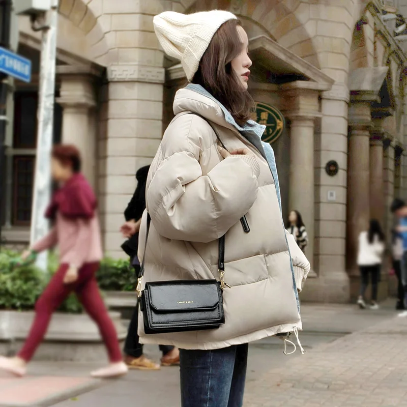 Зимний пуховик, Хлопковая женская куртка, имитация двух частей, Корейская короткая куртка, Повседневная Свободная парка, Женская Толстая