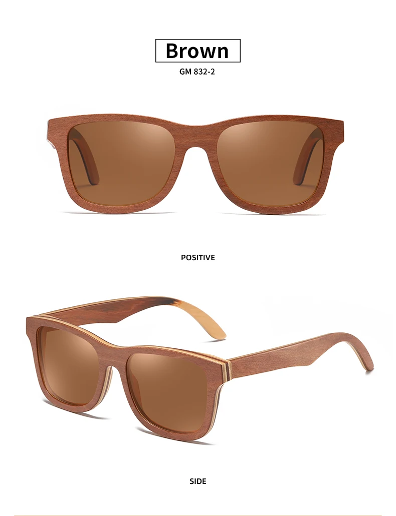 GM поляризационные солнцезащитные очки для женщин и мужчин, многослойные коричневые очки для скейтборда, деревянная оправа, квадратные стильные очки для дам, очки в деревянной коробке