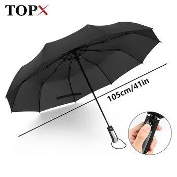

3 Folding Automatic Big Umbrella Rain Women 105cm Strong Windproof Auto Luxuny Large Umbrellas Rain For Men Black Coating 10K