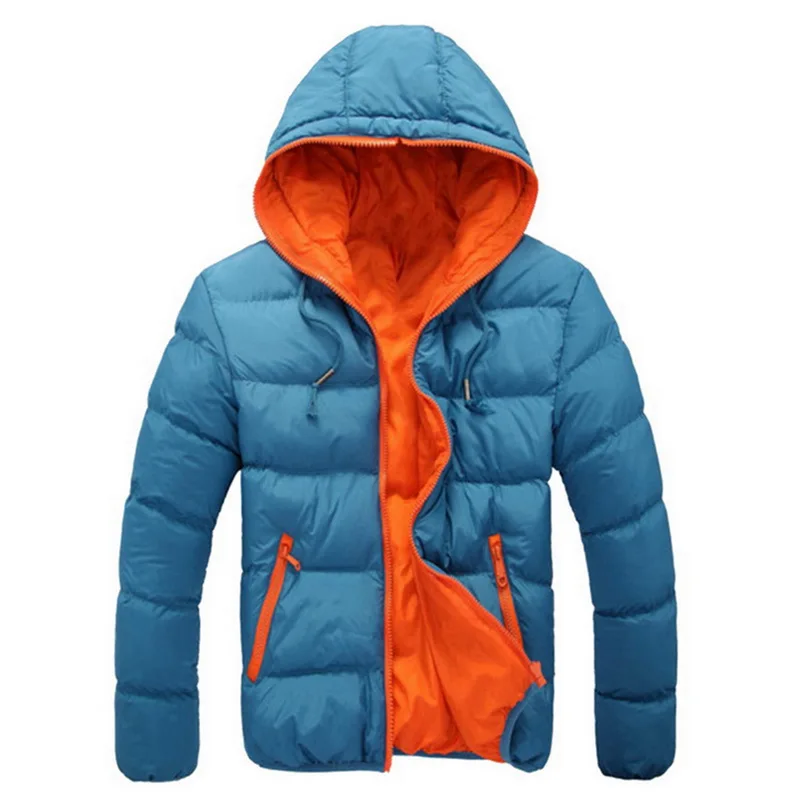 Зимняя мужская куртка высокого качества, толстый теплый пуховик, пальто для мужчин, брендовые зимние парки, пальто, теплая брендовая одежда, мужская верхняя одежда - Цвет: Blue Orange