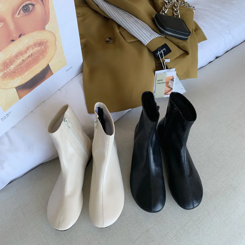 

South Korea Dongdaemun 2019 Autumn And Winter New Style round-Toe Side Zipper Slimming Short Boots WOMEN'S Boots Thin Boots 995-