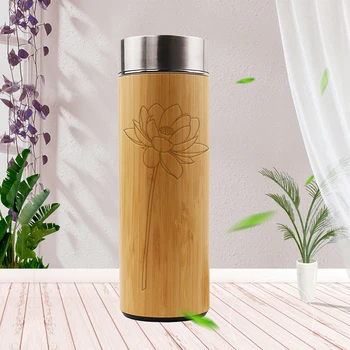 

1Pc Customized Natural Bamboo Vacuum Cup Stainless Steel Vacuum Flasks Tea Cup Water Bottle Coffee Tea Milk Travel Mug Flower