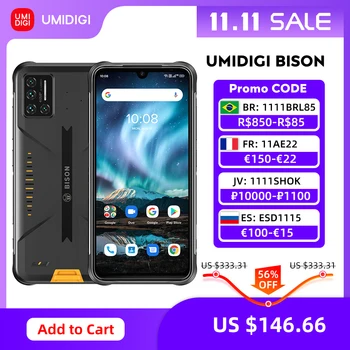 UMIDIGI BISON IP68/IP69K Waterproof Rugged Mobile Phone 48MP Matrix Quad Camera 6.3" FHD+ Display 6GB+128GB NFC Smartphone 1