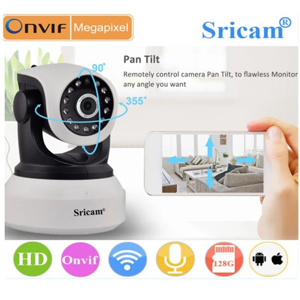 

Sricam SP017 HD Wireless Security IP Camera Wifi Two-Way Audio IR-Cut Night Vision Audio Surveillance Alarm Indoor Baby Monitor